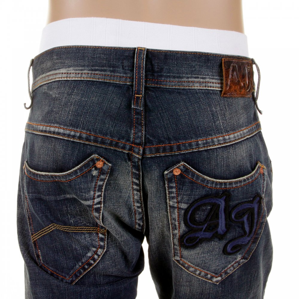 Dark Stonewash Regular Fit Low Waist Straight Leg Denim Jeans