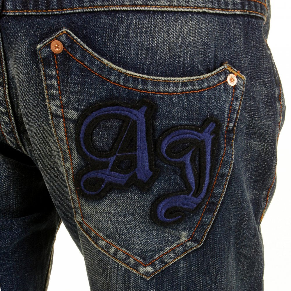 Dark Stonewash Regular Fit Low Waist Straight Leg Denim Jeans
