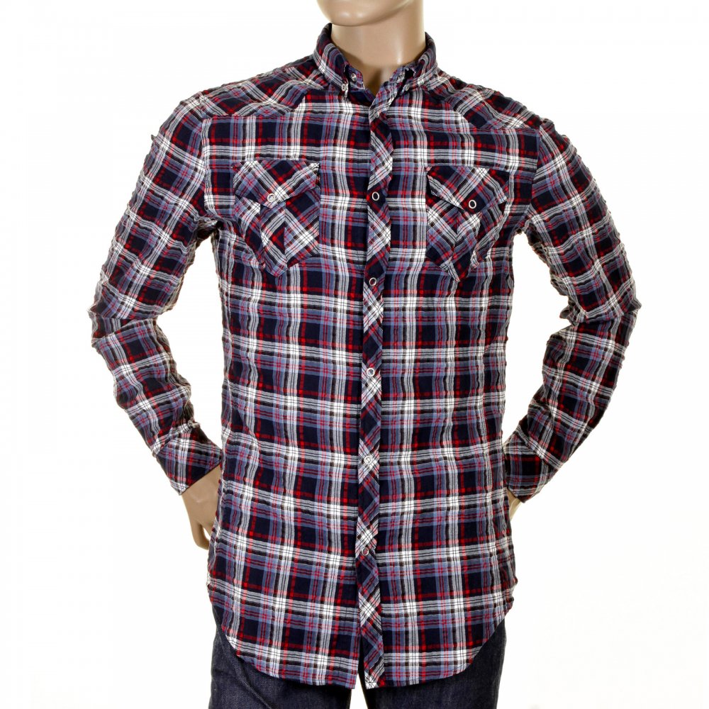 Crinkle Effect Woven Long Sleeve Fitted Check Shirt
