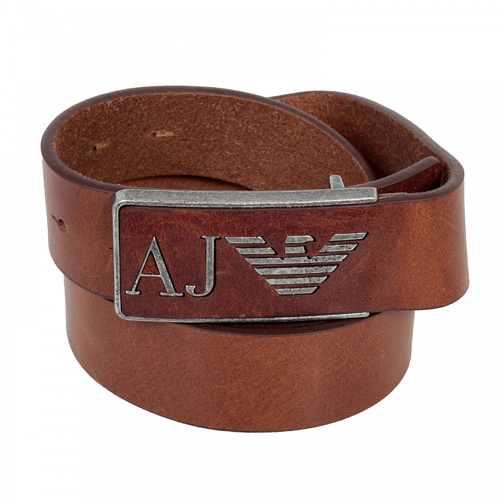 Brown Rectangular Buckle Soft Grain Leather Belt