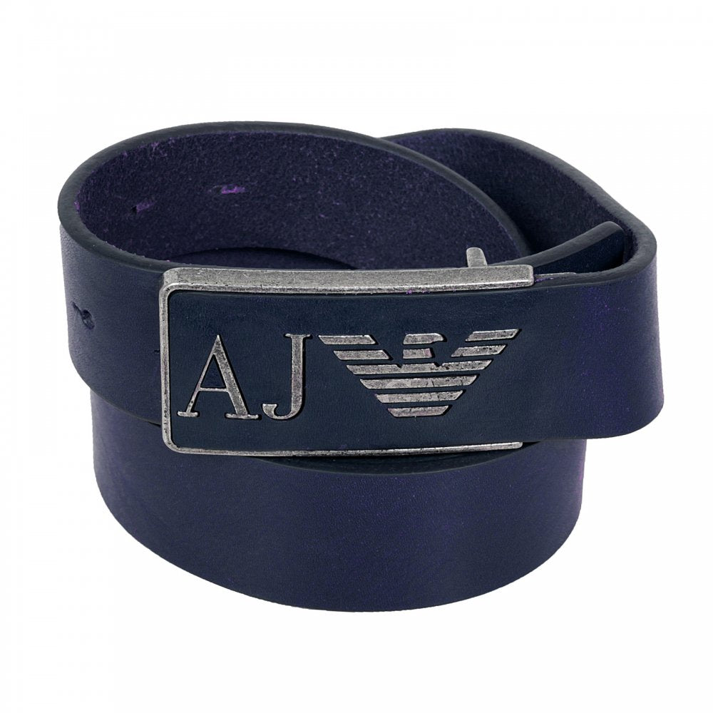 Navy Rectangular Buckle Soft Grain Leather Belt