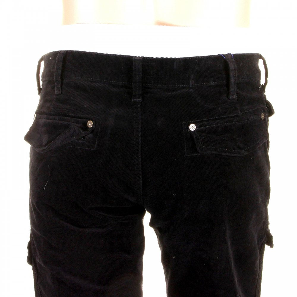 Black Fine Cord Stretch Cotton Regular Fit Low Waist Straight Leg Jeans
