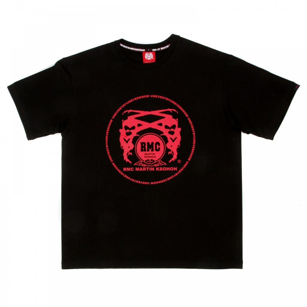 Black Crew Neck Regular Fit T-Shirt with Red Printed Logo