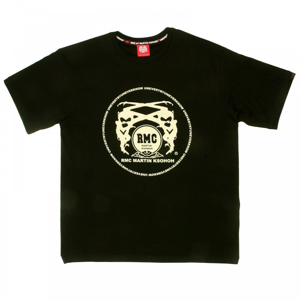 Black Crew Neck Regular Fit T-Shirt with Printed Brand Logo in Off White