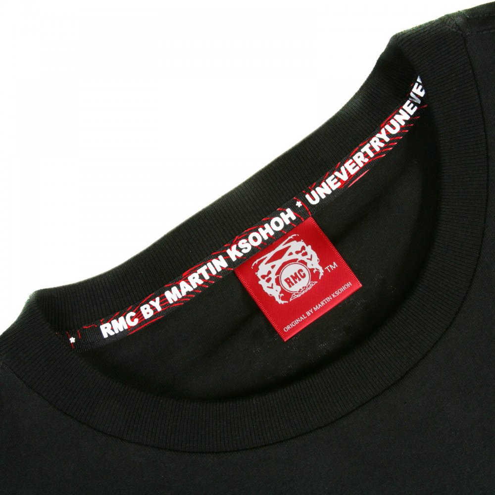 Black Crew Neck Regular Fit T-Shirt with Printed Brand Logo in Off White