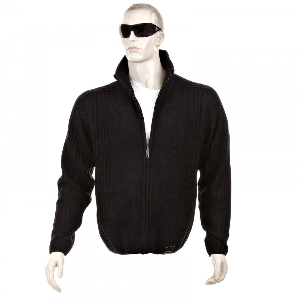 Black Full Zip Regular Fit Long Sleeve Knitted Cardigan