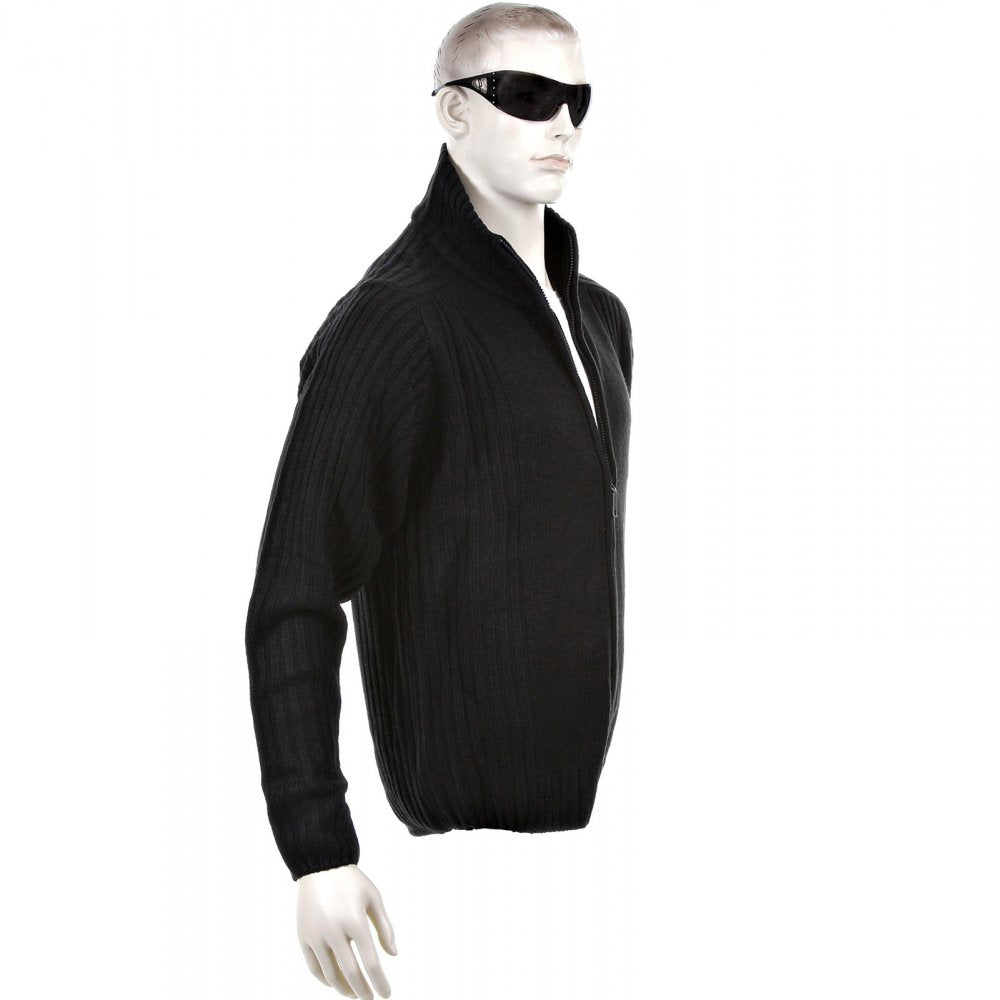 Black Full Zip Regular Fit Long Sleeve Knitted Cardigan