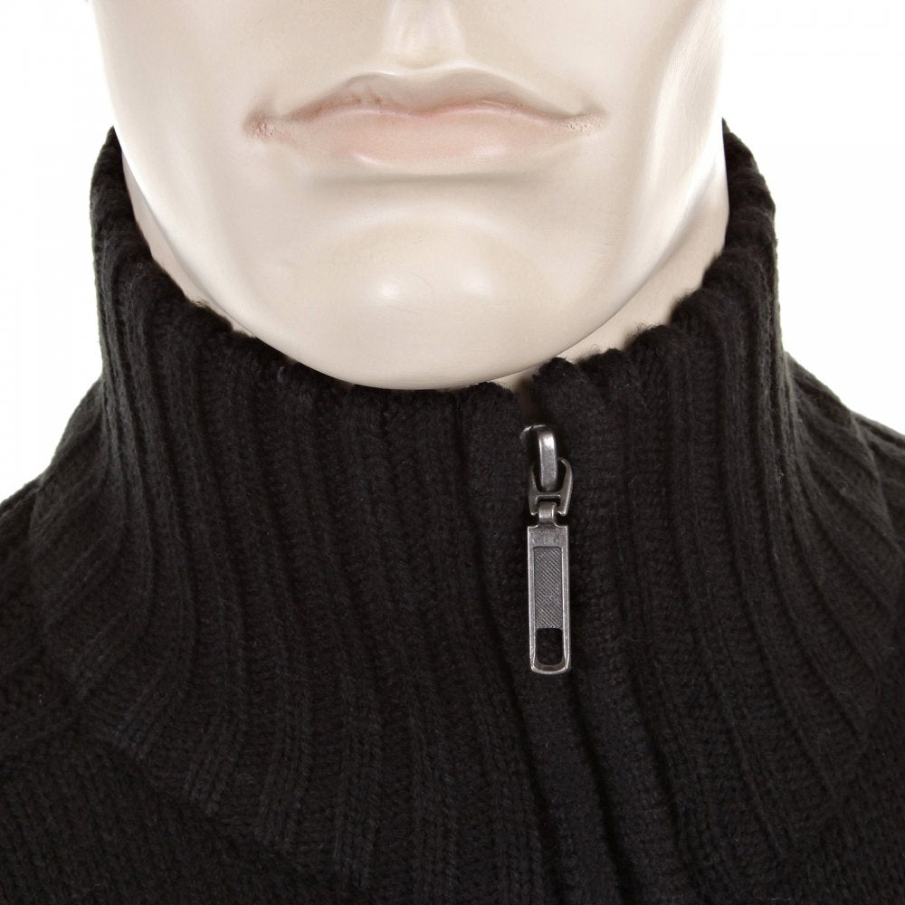 Black Full Zip Regular Fit Long Sleeve Knitted Cardigan