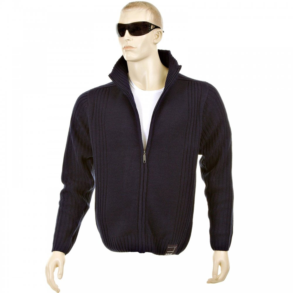 Navy Full Zip Regular Fit Long Sleeve Knitted Cardigan