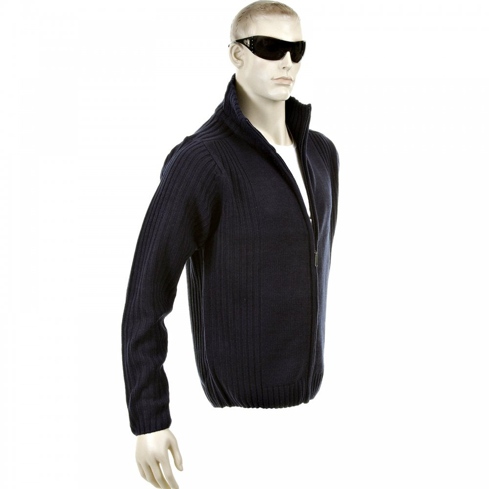 Navy Full Zip Regular Fit Long Sleeve Knitted Cardigan