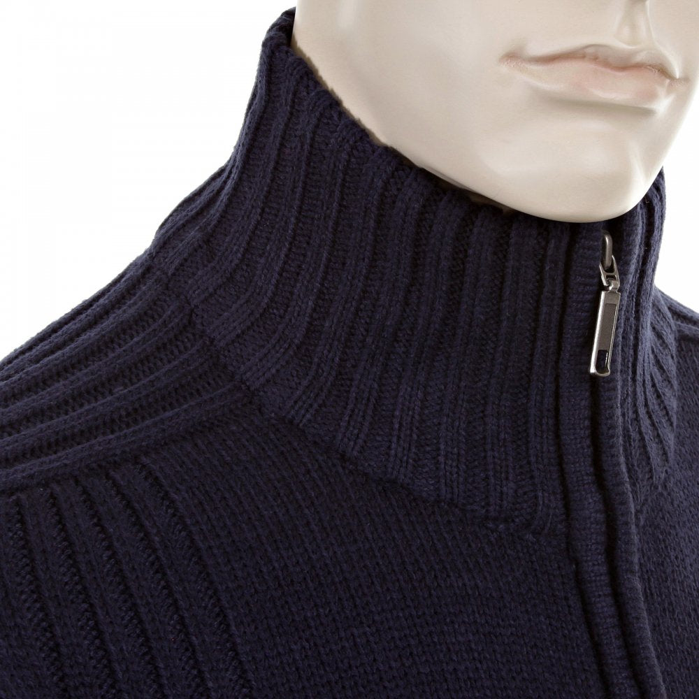 Navy Full Zip Regular Fit Long Sleeve Knitted Cardigan