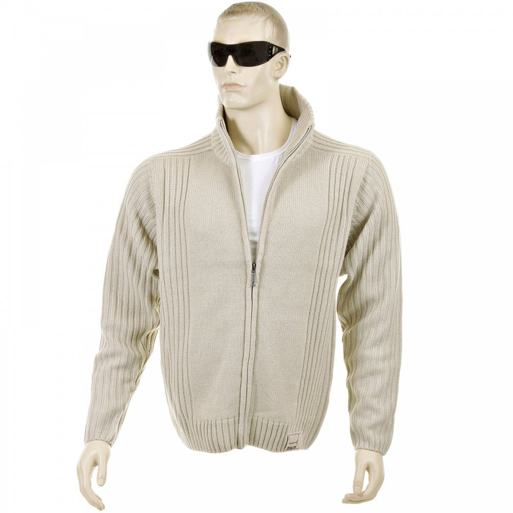 Stone Full Zip Regular Fit Long Sleeve Knitted Cardigan