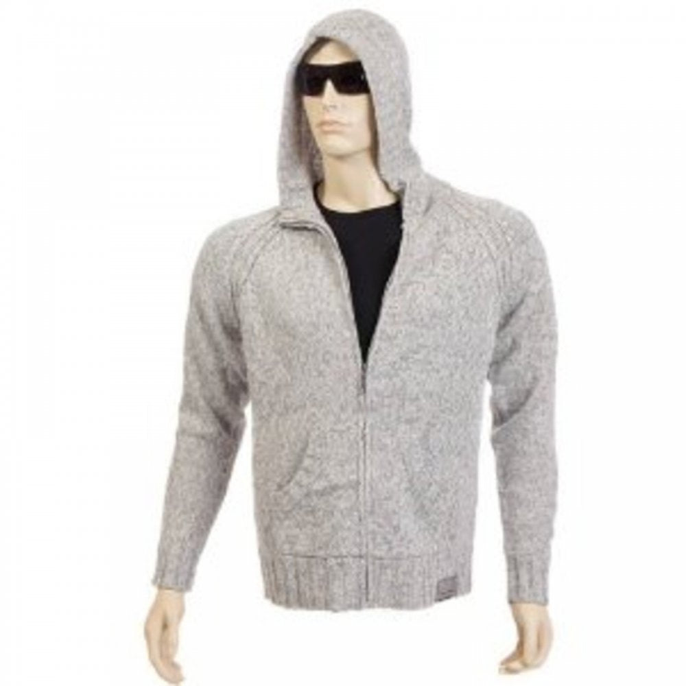 Knitted Grey Marl/Tweed Hooded Zip Up Regular Fit Cardigan