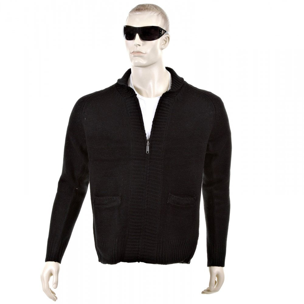 Black Shawl Collar Long Sleeve Regular Fit Zip Up Knitted Cardigan
