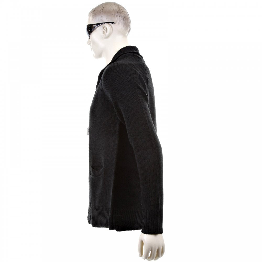 Black Shawl Collar Long Sleeve Regular Fit Zip Up Knitted Cardigan