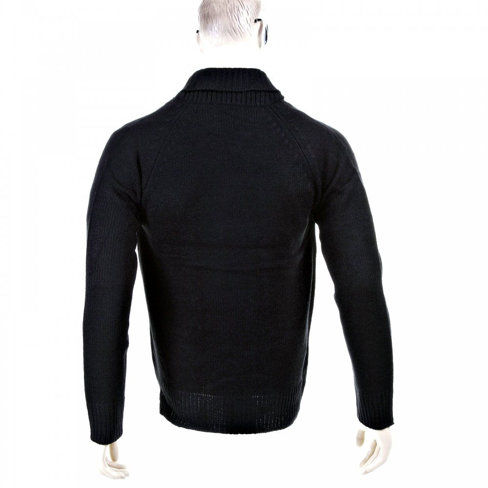 Black Shawl Collar Long Sleeve Regular Fit Zip Up Knitted Cardigan
