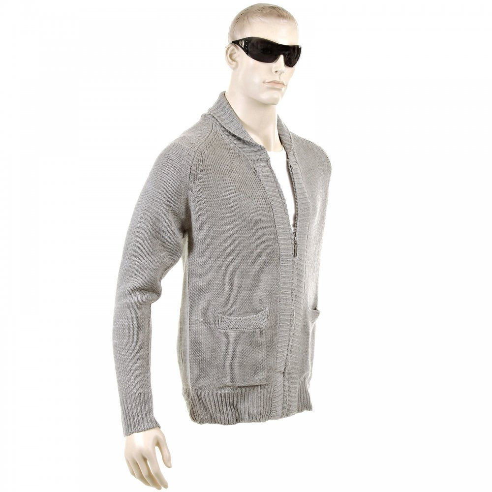 Grey Marl Shawl Collar Long Sleeve Zip Up Knitted Cardigan