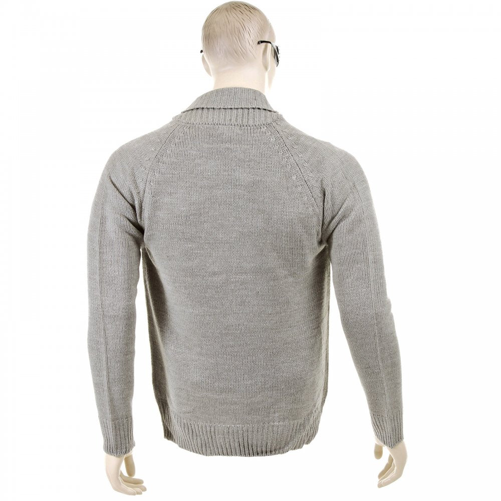 Grey Marl Shawl Collar Long Sleeve Zip Up Knitted Cardigan
