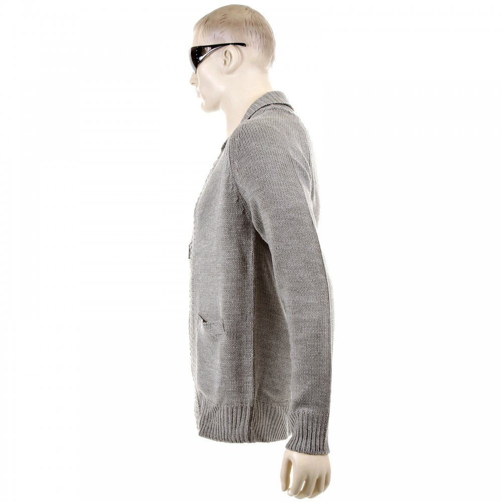 Grey Marl Shawl Collar Long Sleeve Zip Up Knitted Cardigan