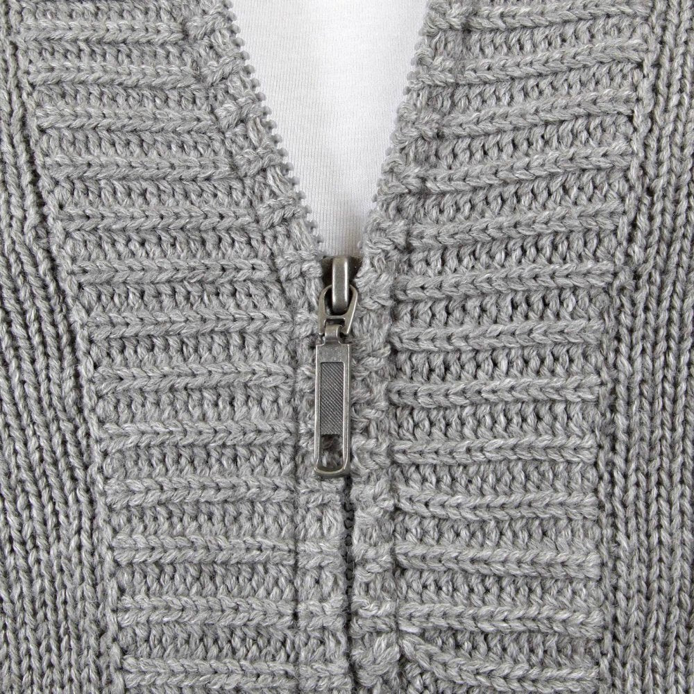 Grey Marl Shawl Collar Long Sleeve Zip Up Knitted Cardigan
