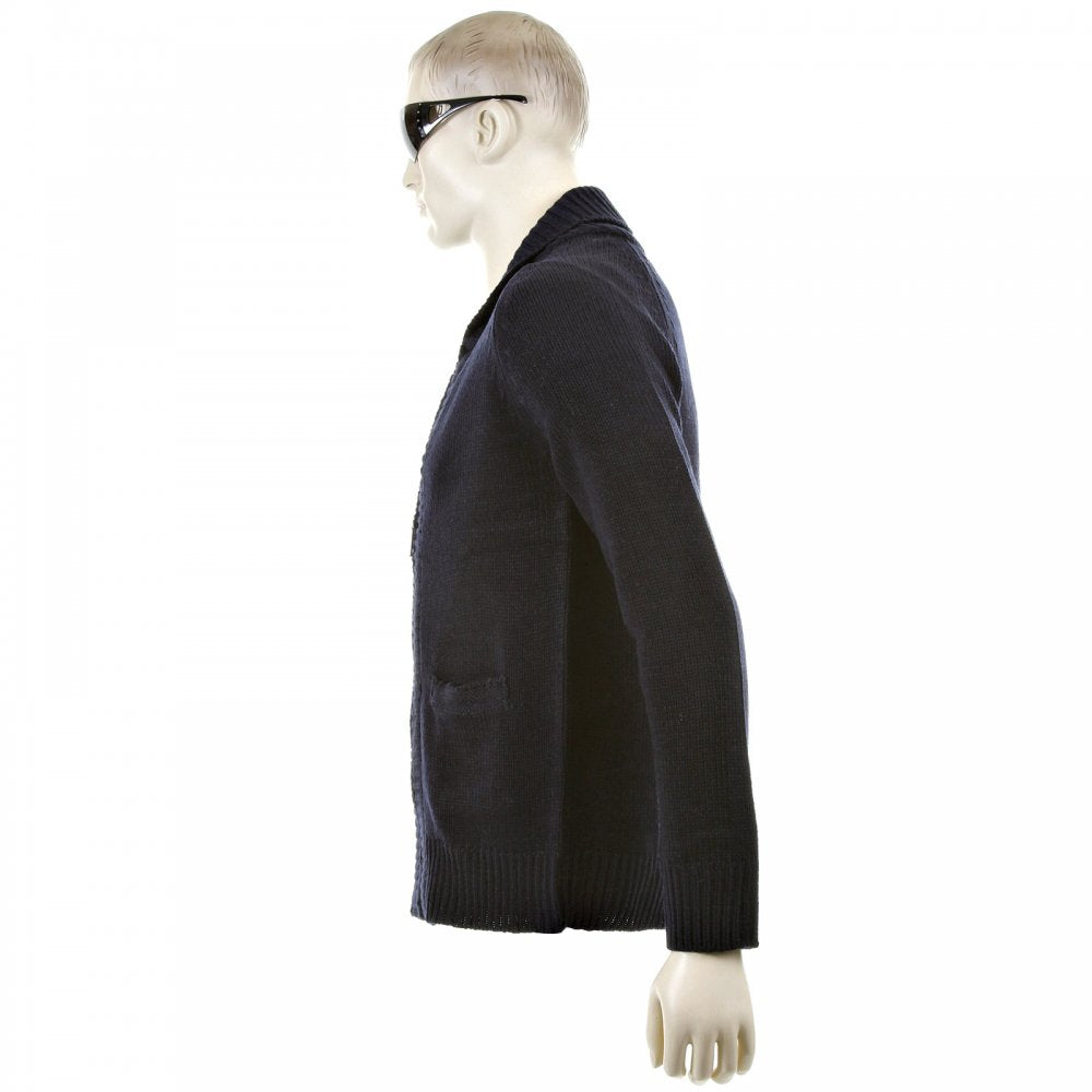 Navy Shawl Collar Long Sleeve Regular Fit Zip up Knitted Cardigan