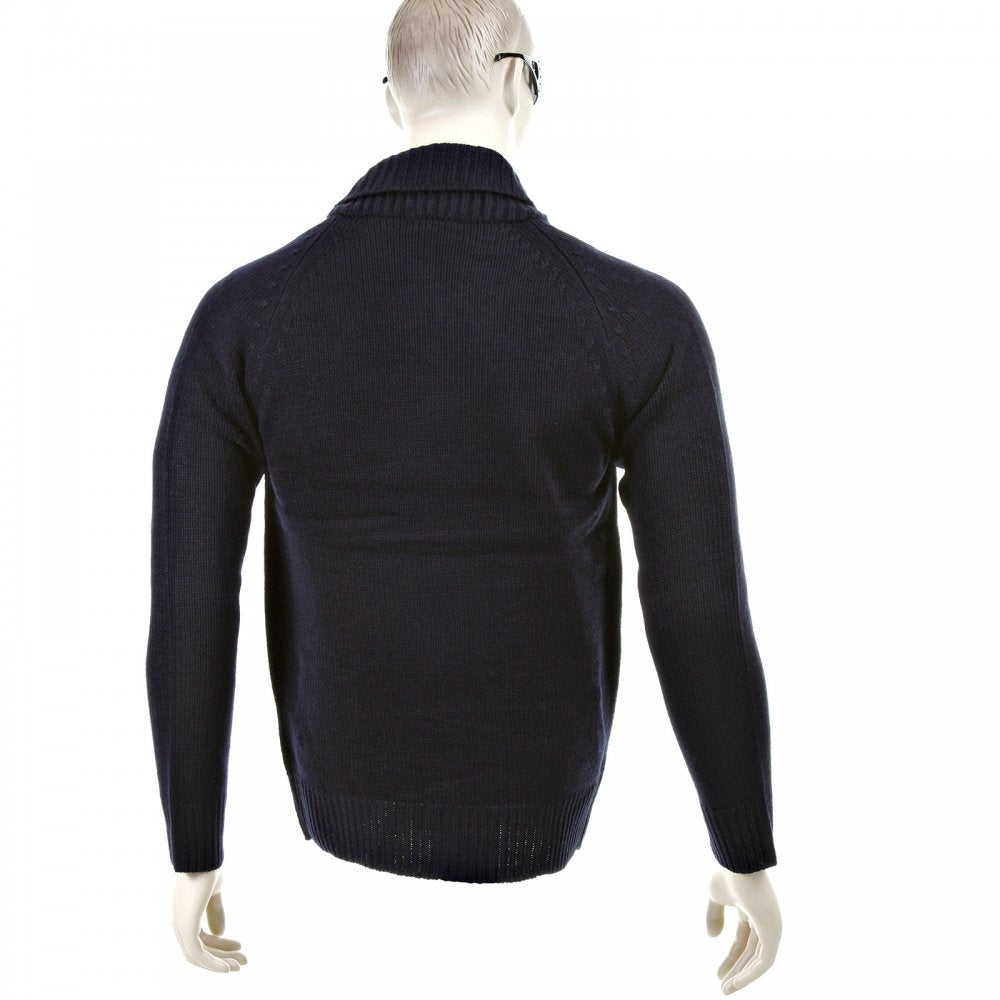 Navy Shawl Collar Long Sleeve Regular Fit Zip up Knitted Cardigan