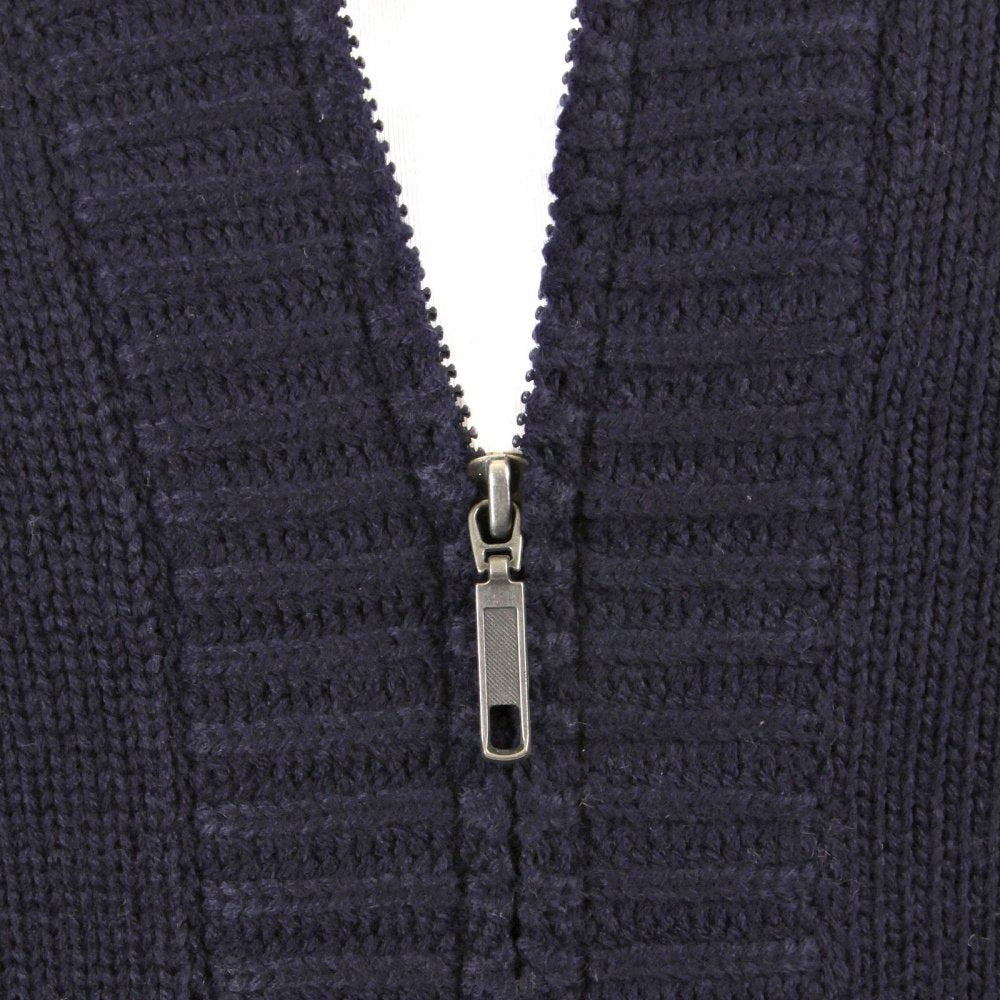 Navy Shawl Collar Long Sleeve Regular Fit Zip up Knitted Cardigan