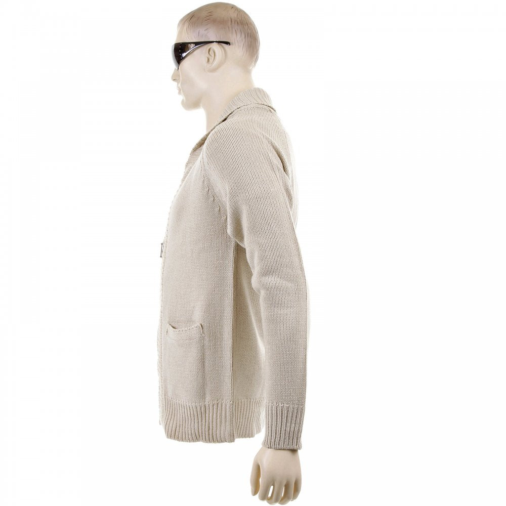 Beige Shawl Collar Long Sleeve Regular Fit Zip Up Knitted Cardigan