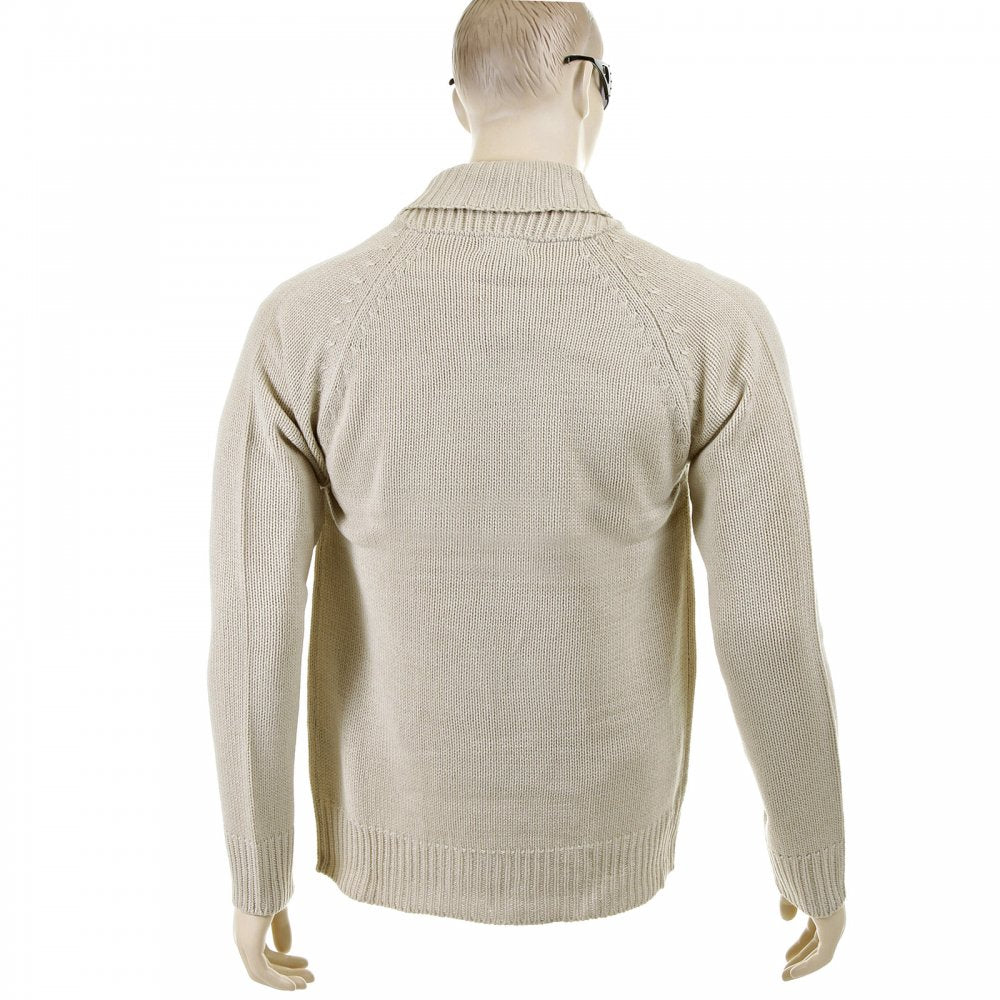 Beige Shawl Collar Long Sleeve Regular Fit Zip Up Knitted Cardigan