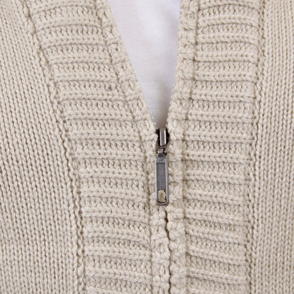 Beige Shawl Collar Long Sleeve Regular Fit Zip Up Knitted Cardigan