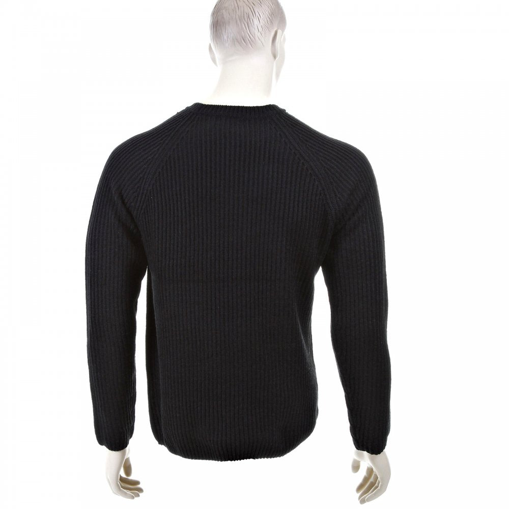 Black Crew Neck Raglan Sleeve Regular Fit Knitted Jumper