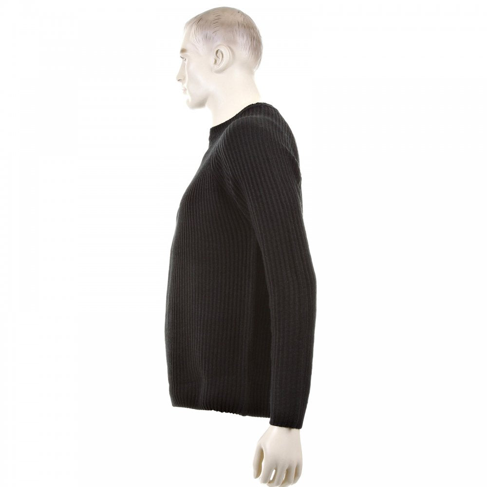 Black Crew Neck Raglan Sleeve Regular Fit Knitted Jumper