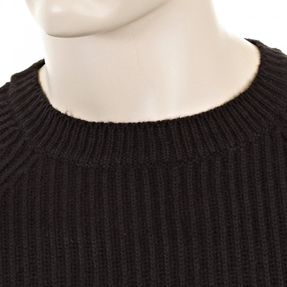 Black Crew Neck Raglan Sleeve Regular Fit Knitted Jumper