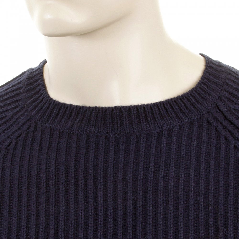 Dark Navy Crew Neck Raglan Sleeve Regular Fit Knitted Jumper