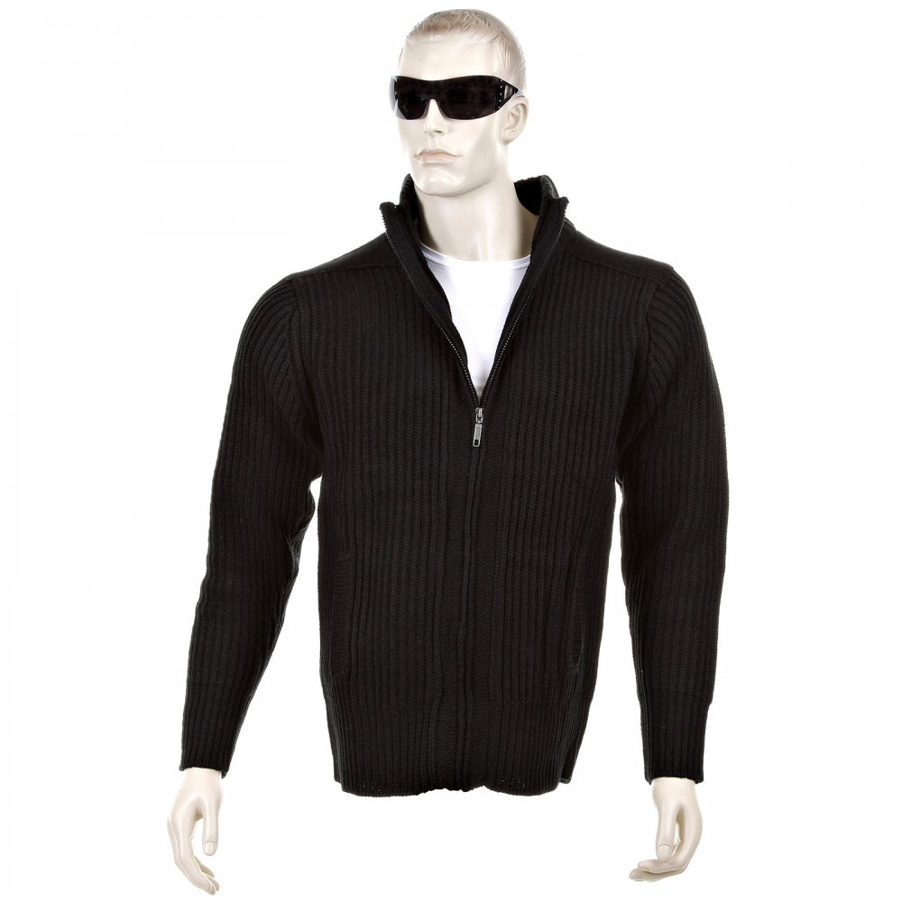 Black Long Sleeve Regular Fit Full Zipped Cardigan with Applique Shoulder Patch