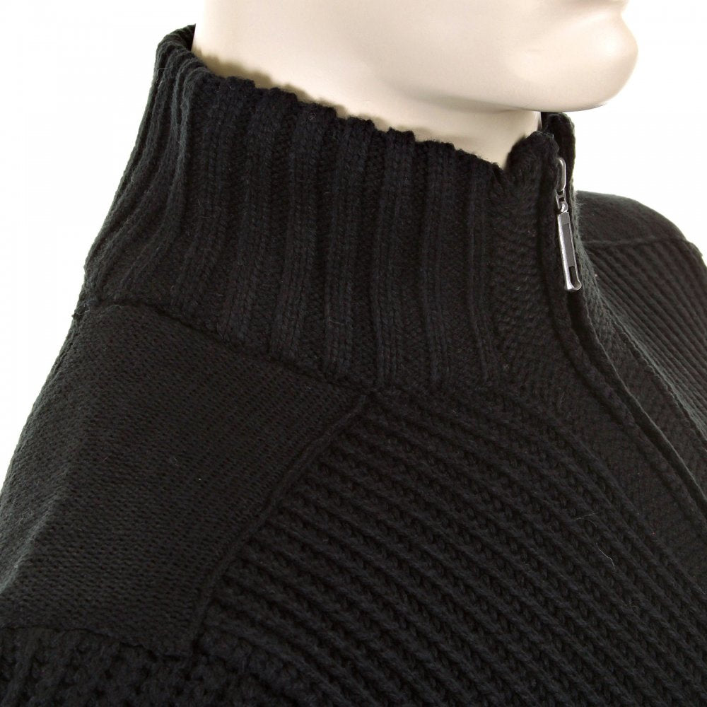 Black Long Sleeve Regular Fit Full Zipped Cardigan with Applique Shoulder Patch