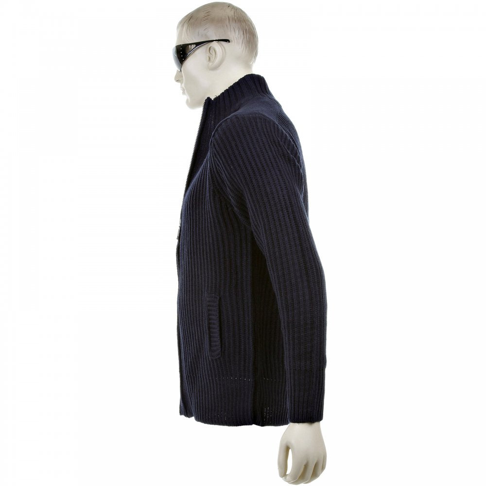 Navy Long Sleeve Regular Fit Full Zipped Cardigan with Applique Shoulder Patch