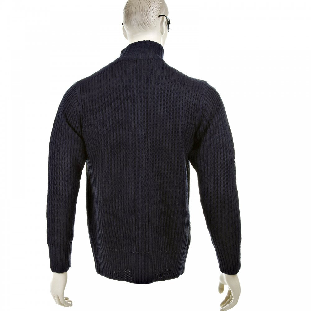 Navy Long Sleeve Regular Fit Full Zipped Cardigan with Applique Shoulder Patch
