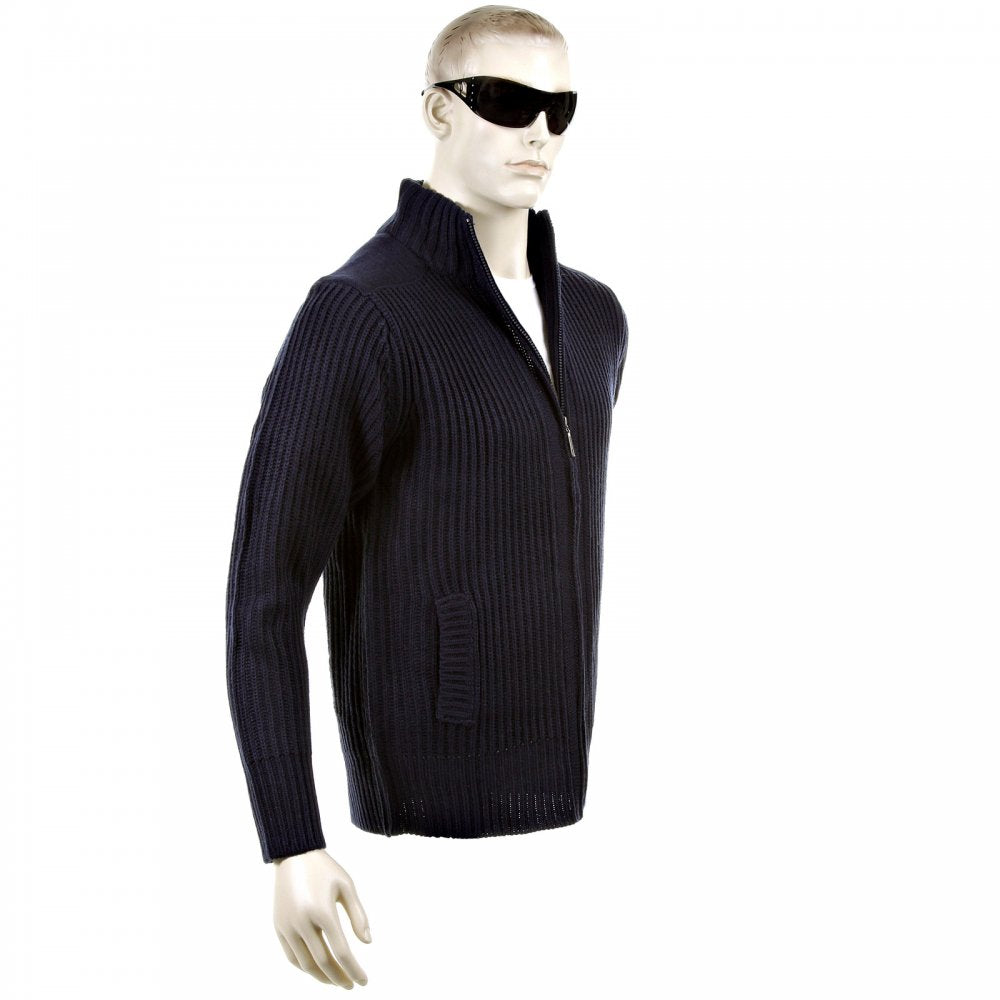 Navy Long Sleeve Regular Fit Full Zipped Cardigan with Applique Shoulder Patch