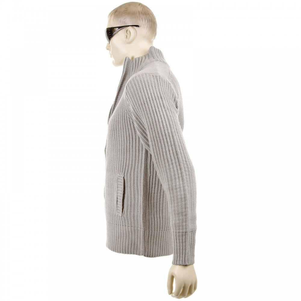 Grey Long Sleeve Regular Fit Full Zipped Cardigan with Applique Shoulder Patch