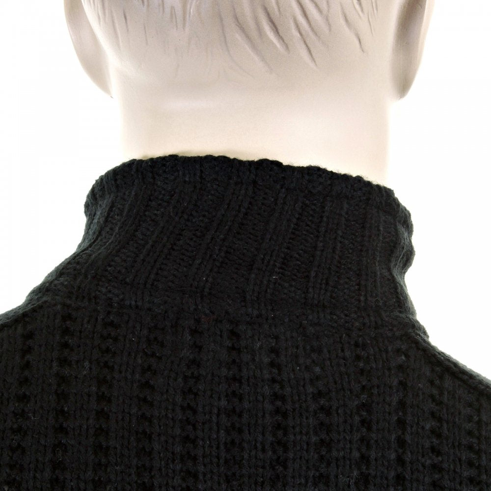 Black Ribbed Zip up Regular Fit High Neck Cardigan