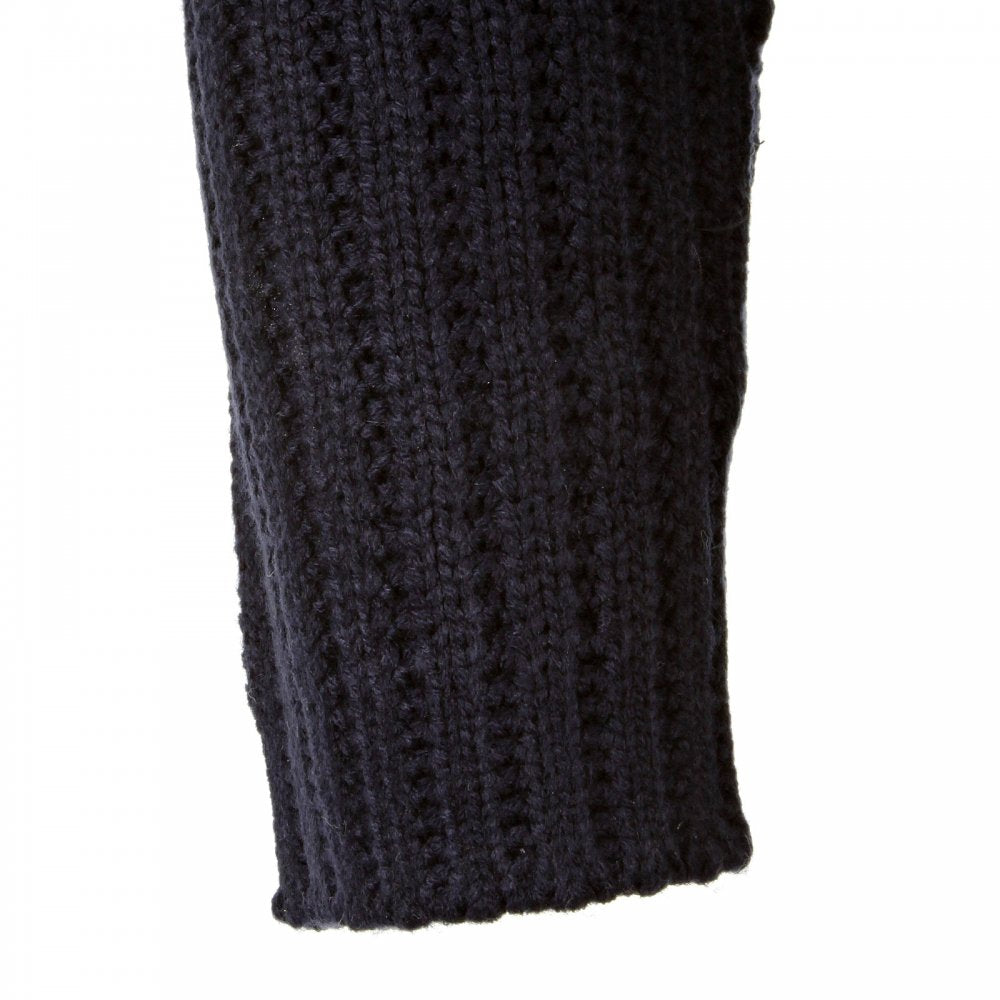 Dark Navy Ribbed Zip up Regular Fit High Neck Cardigan