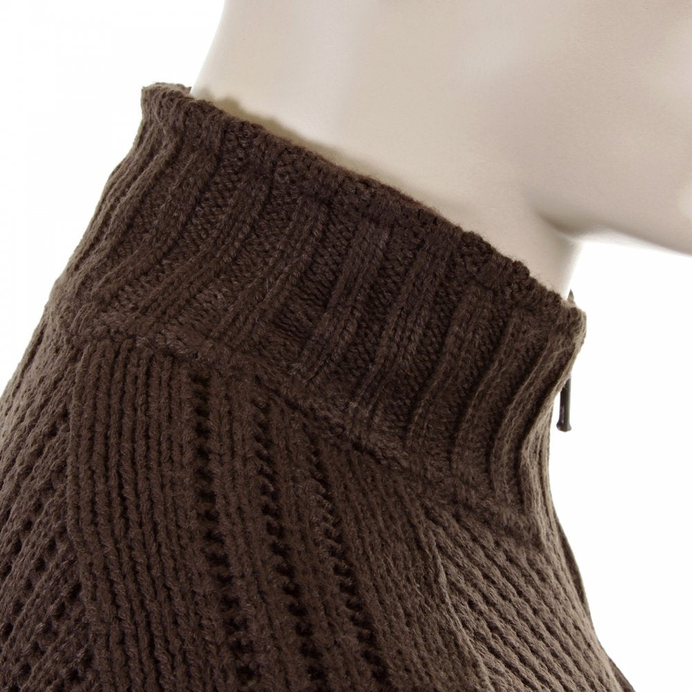 Chocolate Brown Ribbed Zip up Long Sleeve Regular Fit High Neck Cardigan