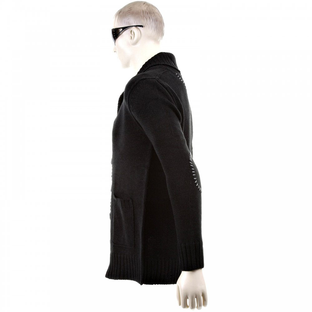 Regular Fit Black Button up Shawl Collar Knitted Cardigan