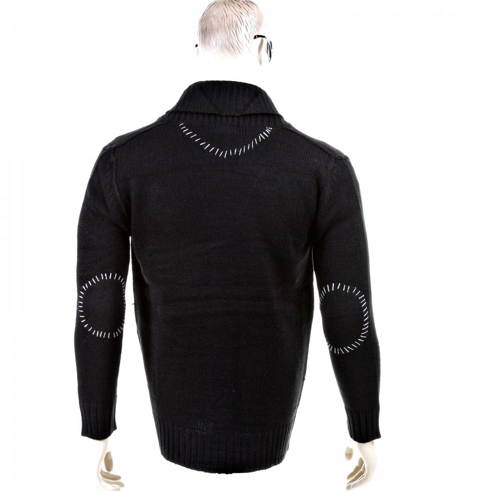 Regular Fit Black Button up Shawl Collar Knitted Cardigan
