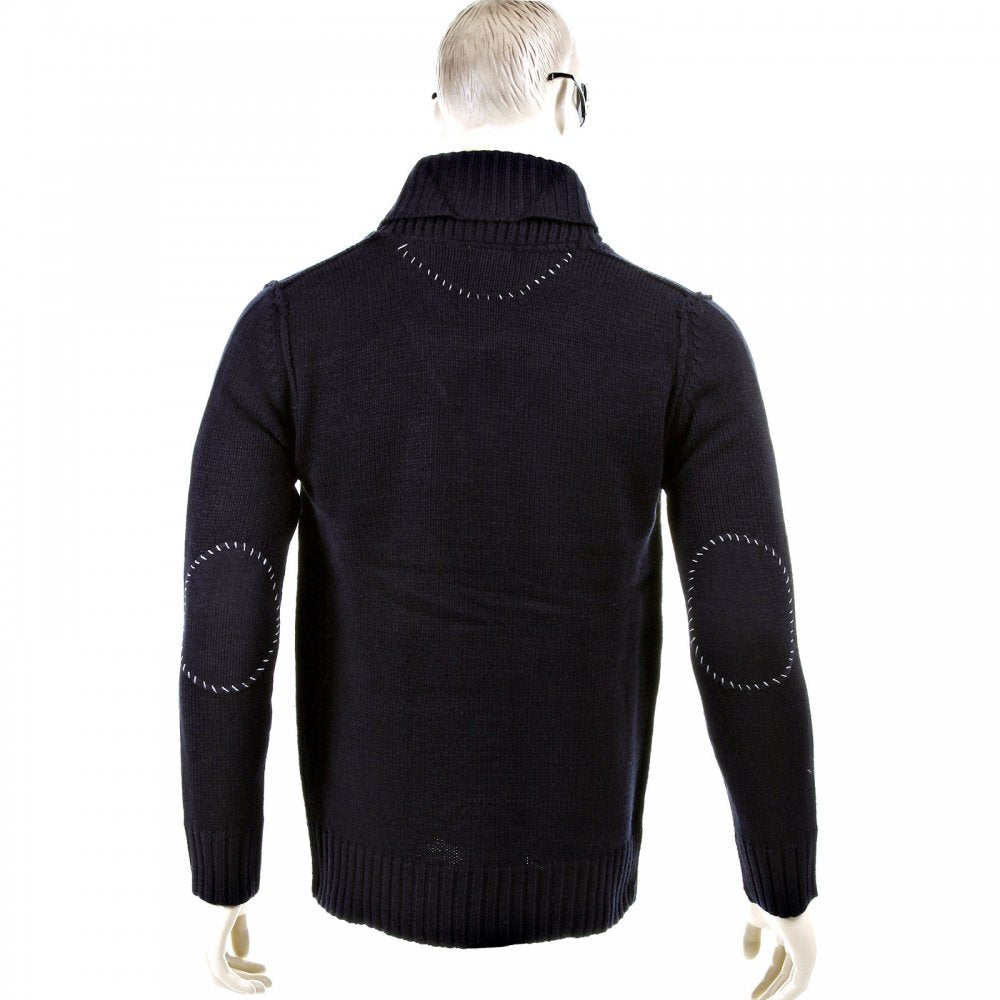 Regular Fit Navy Button up Shawl Collar Knitted Cardigan