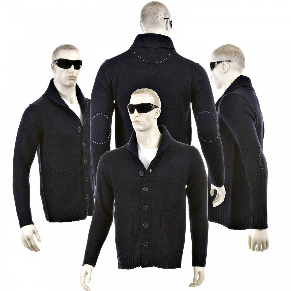 Regular Fit Navy Button up Shawl Collar Knitted Cardigan
