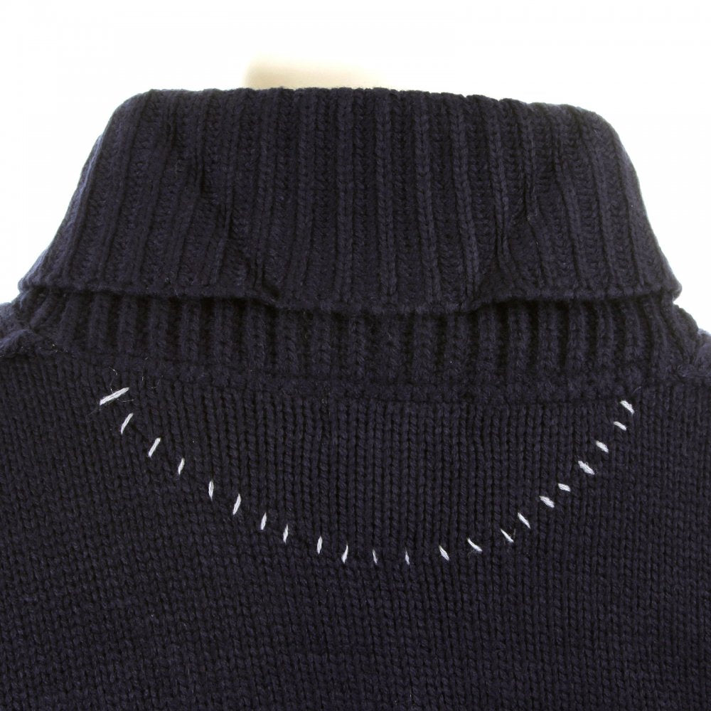 Regular Fit Navy Button up Shawl Collar Knitted Cardigan