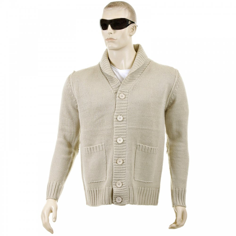 Regular Fit Beige Button up Shawl Collar Knitted Cardigan