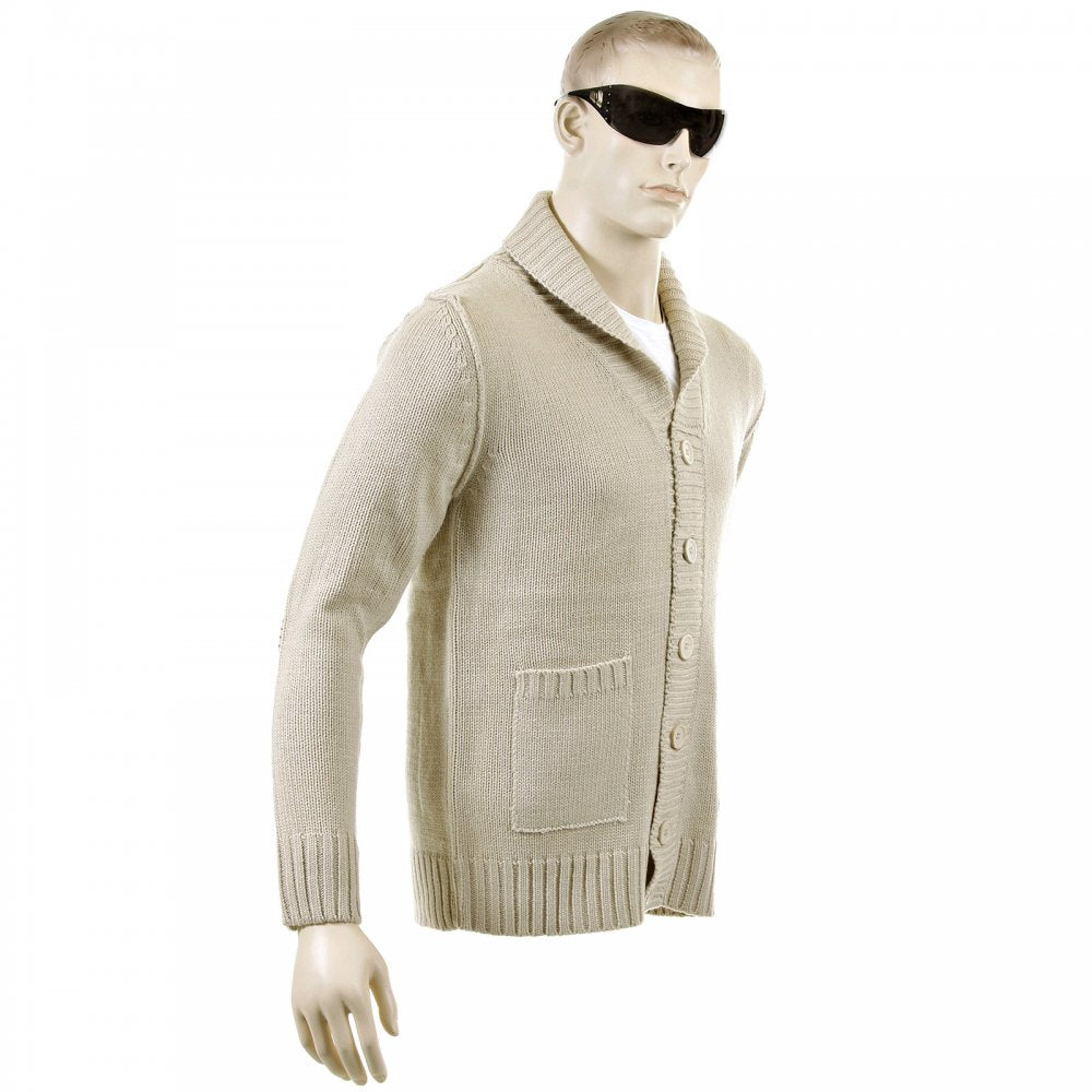 Regular Fit Beige Button up Shawl Collar Knitted Cardigan